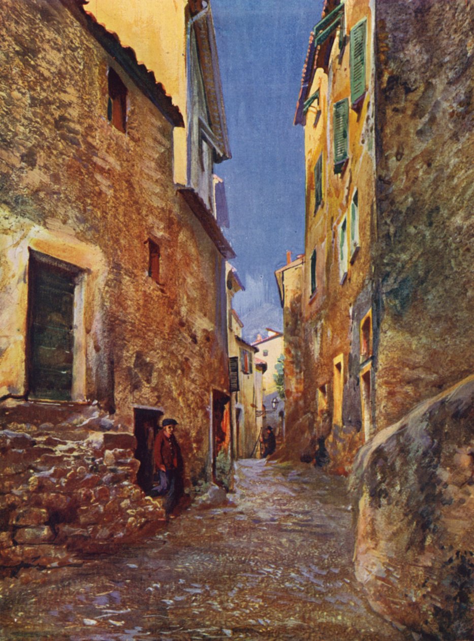 Menton, Rue dans la Vieille Ville (barevná litografie) od European School