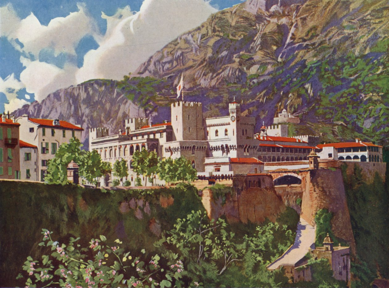 Monako, Knížecí palác (barevná litografie) od European School