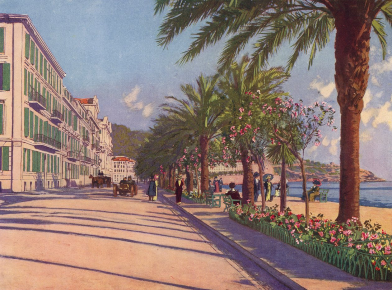 Nice, Promenade du Midi na východě (barevná litografie) od European School