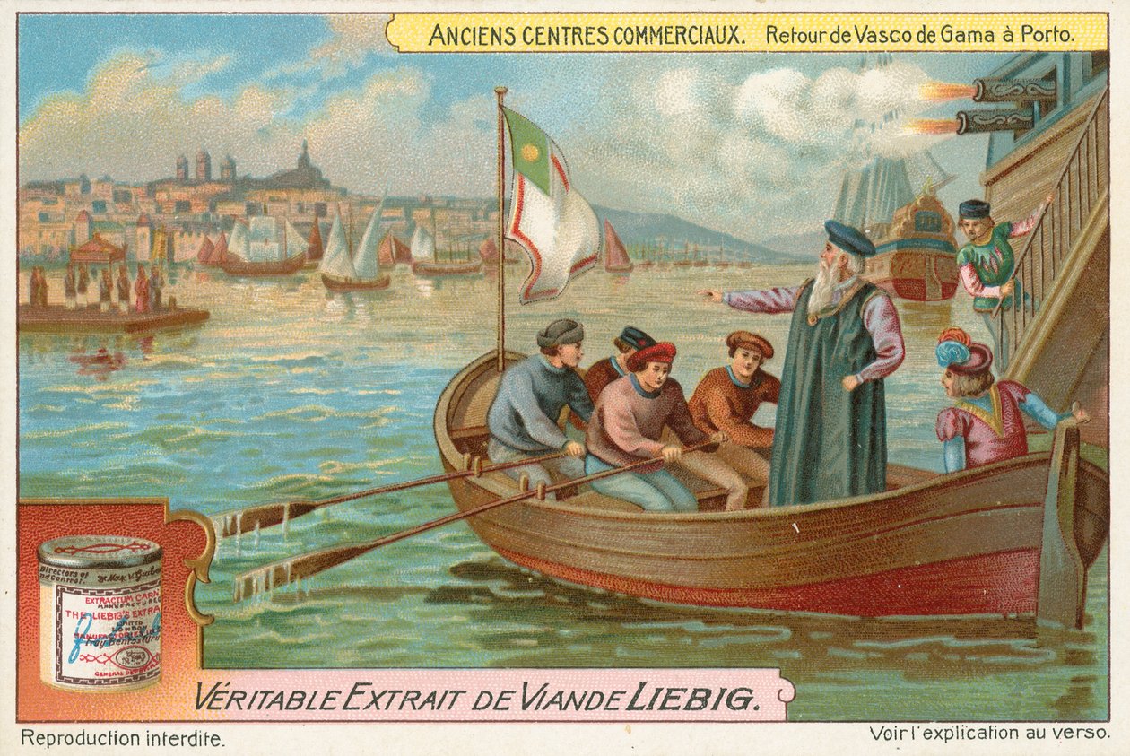 Porto, Návrat Vasco da Gamy, Liebigova karta, počátek 20. století (chromo) od European School