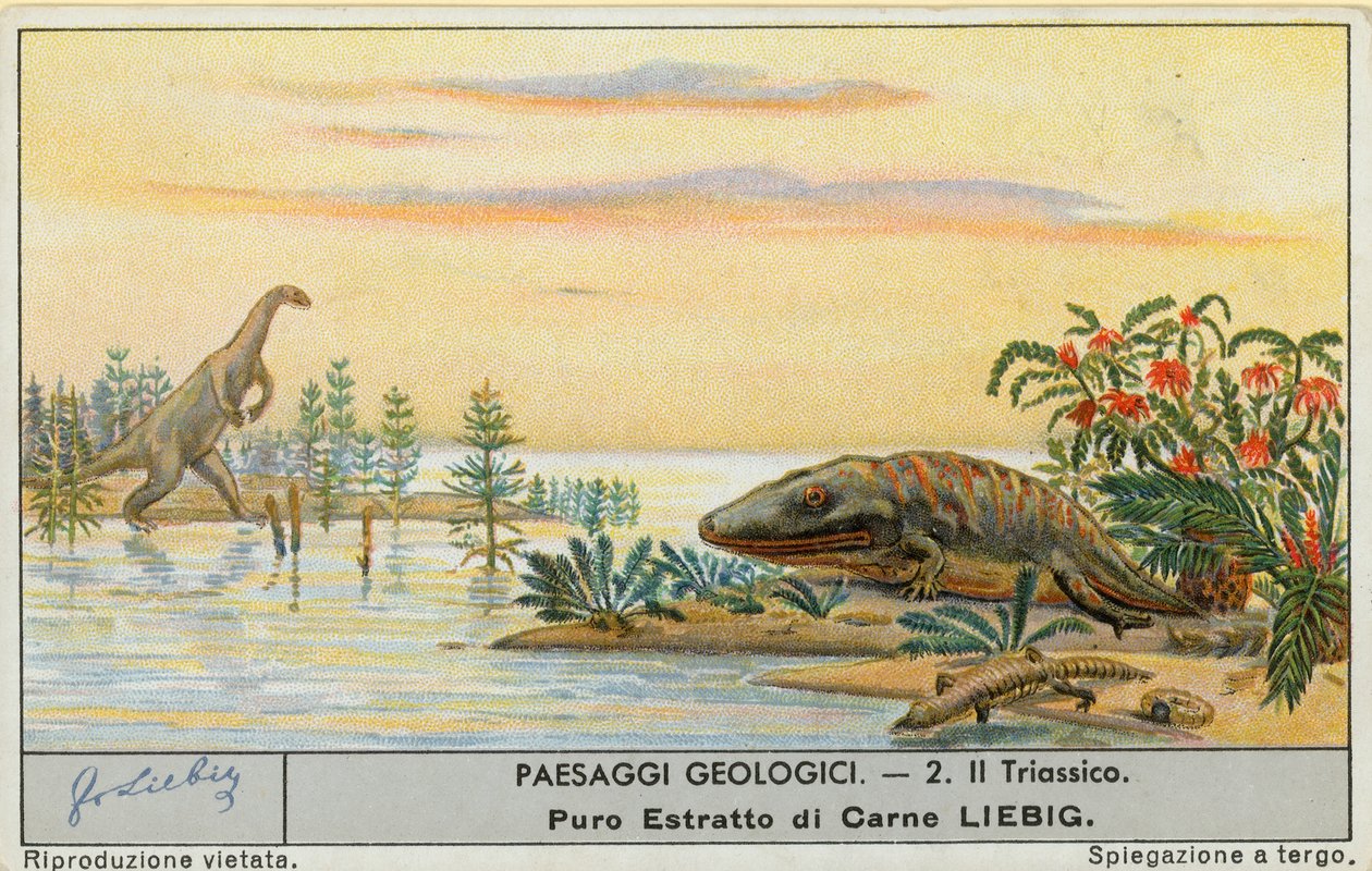 Prehistorický svět, Liebigova karta, počátek 20. století (chromo) od European School
