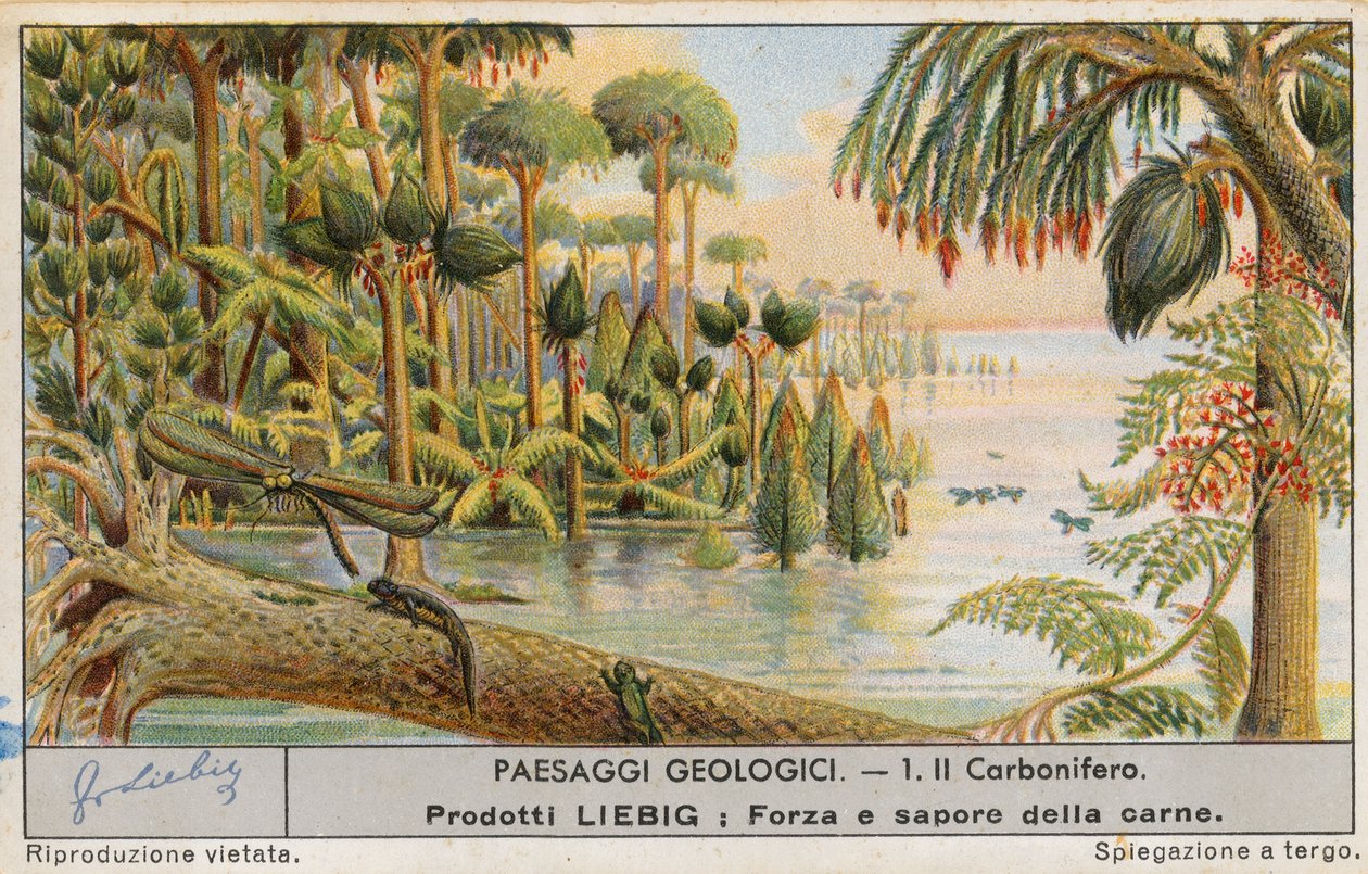Prehistorický svět, Liebigova karta, počátek 20. století (chromo) od European School