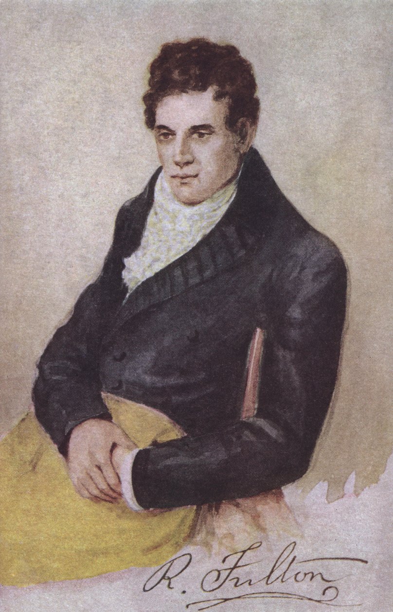 Robert Fulton, americký inženýr, vynálezce a průkopník parníků (barevná litografie) od European School