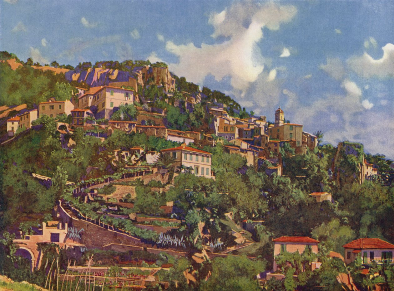 Roquebrune, celkový pohled (barevná litografie) od European School