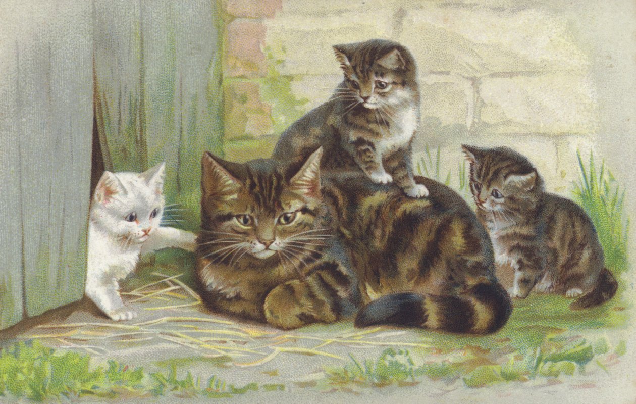 Tabby kočka se třemi koťaty (chromolit) od European School