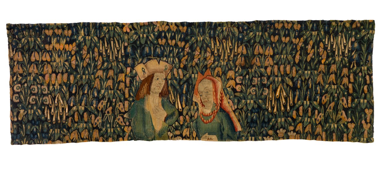 Fragment tapisérie z mille fleur zobrazující pár (vlna) od European School