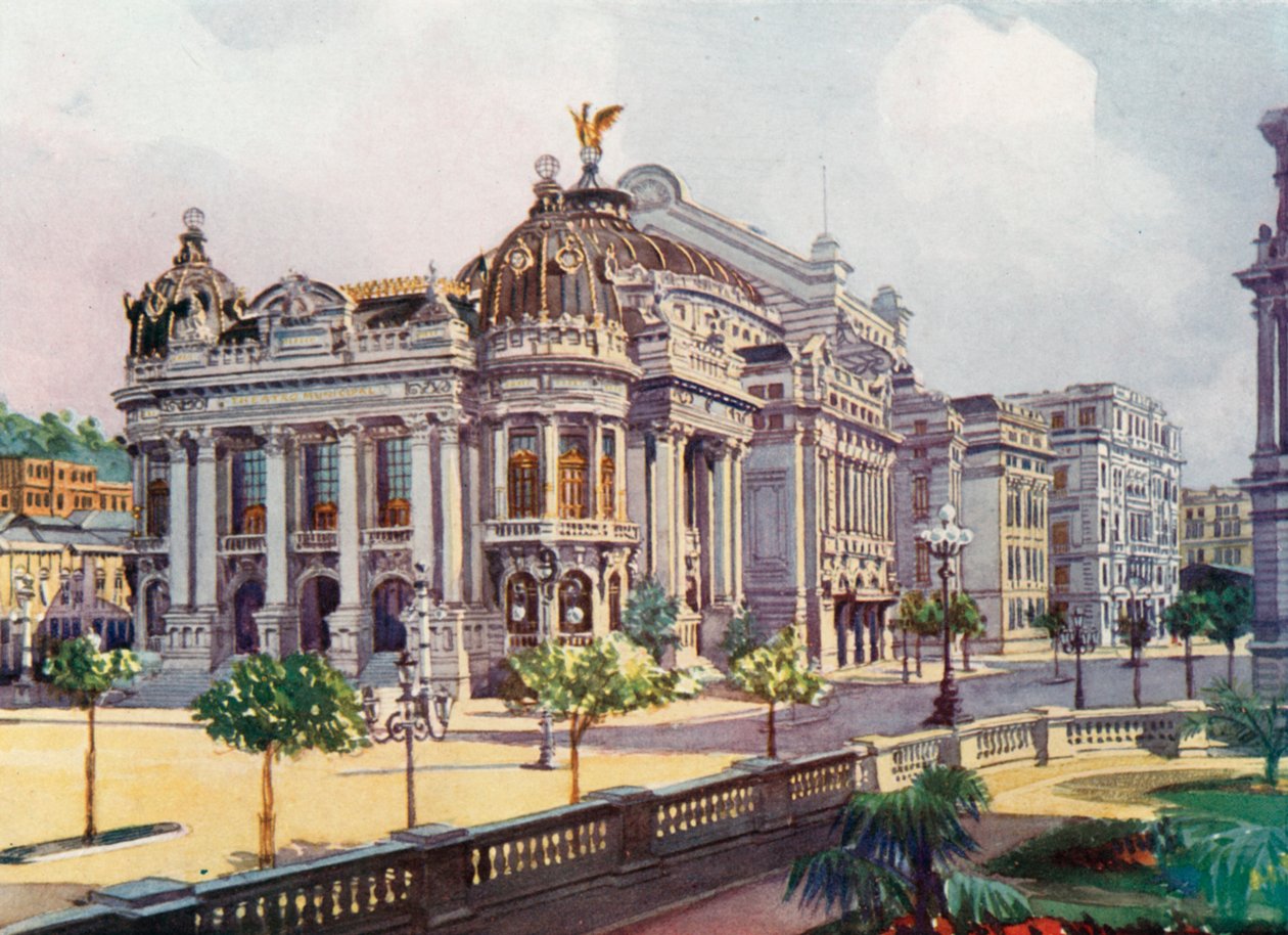 Městské divadlo, Avenida Rio Branco (barevná litografie) od European School