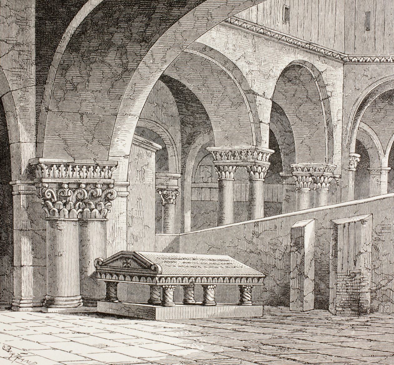 Hrob Godfrey de Bouillon v kostele Božího hrobu, Jeruzalém, kolem roku 1880 od European School