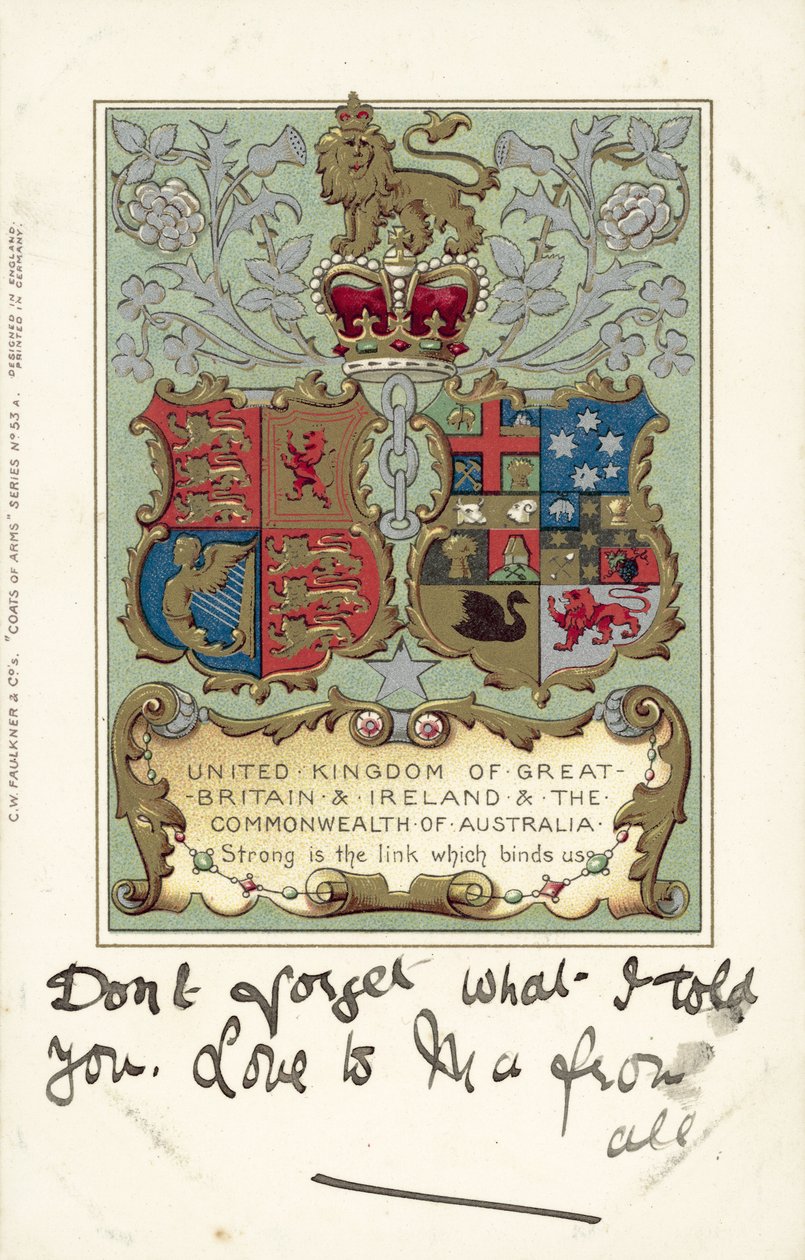 Spojené království Velké Británie a Irska a Australské společenství (barevná litografie) od European School