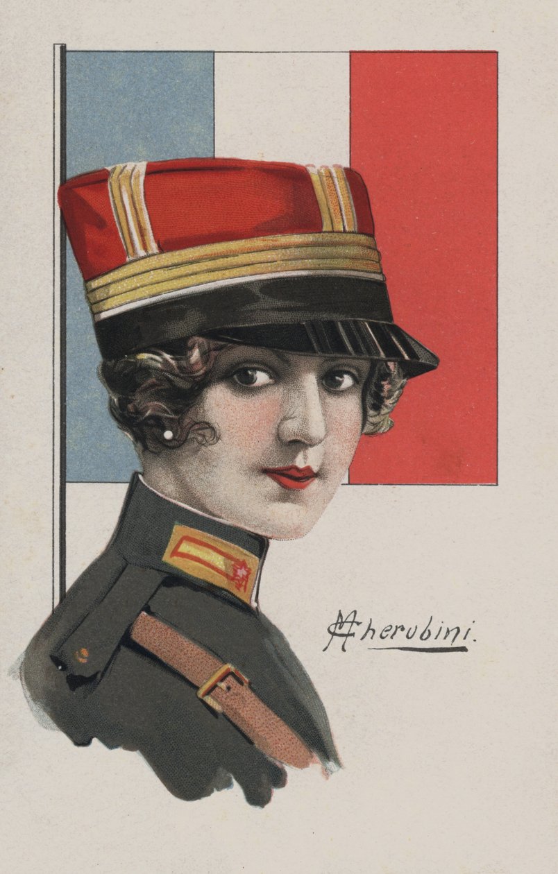 Žena v uniformě, Francie (barevná litografie) od European School