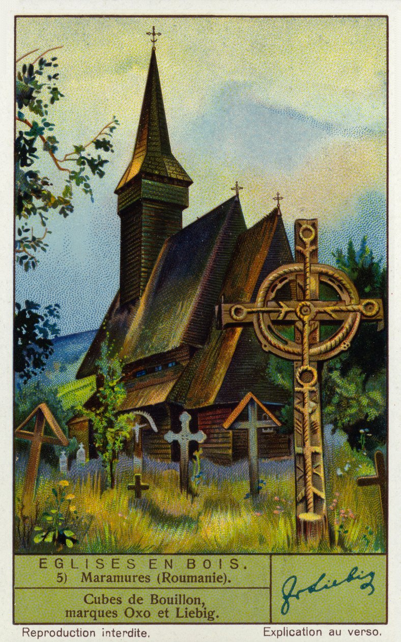 Dřevěný kostel, Maramureš, severní Rumunsko (chromolit) od European School