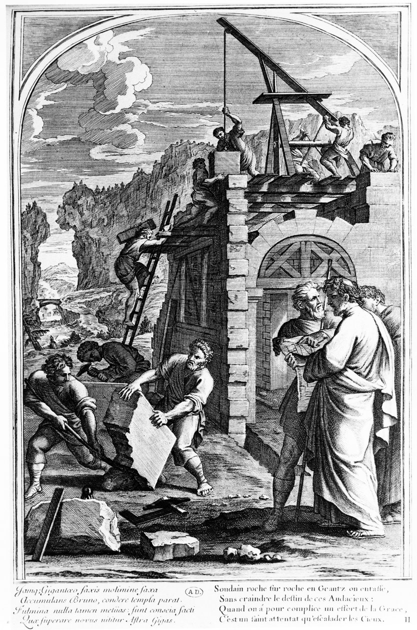 Stavba Grande Chartreuse, ze "Života svatého Bruna", autor tisku: Francois Chauveau od Eustache Le Sueur