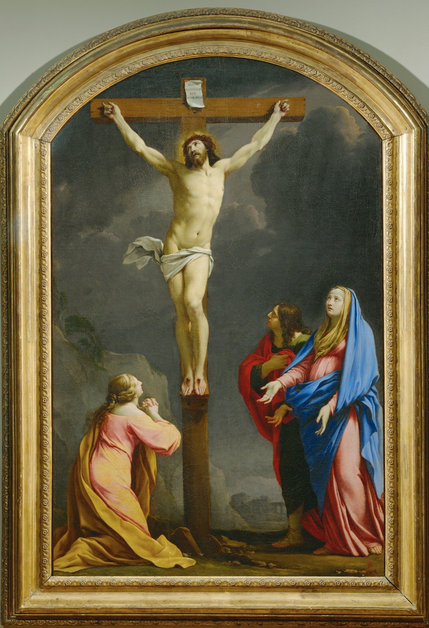 Kristus na kříži mezi Magdalenou, Pannou Marií a svatým Janem - Ukřižování ... od Eustache (studio of) Le Sueur