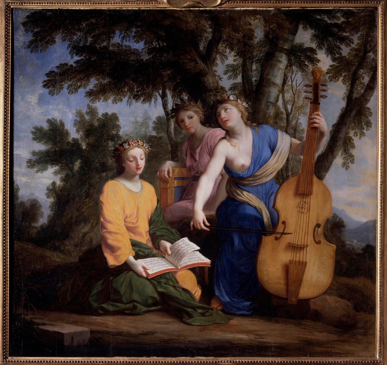 Znázornění tří múz Melpomene, Erato a Polymnie (olej na plátně) od Eustache (studio of) Le Sueur
