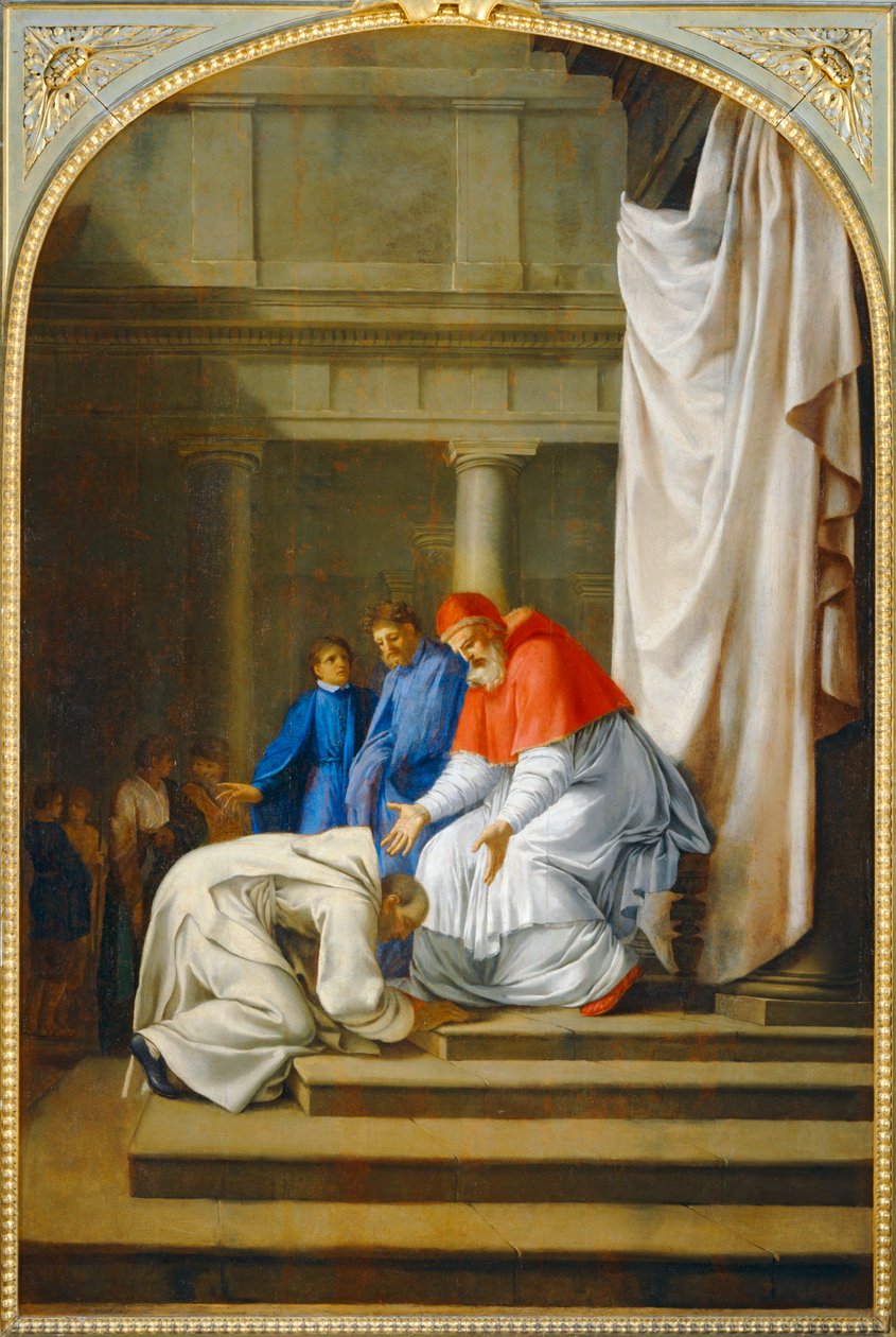 Saint Bruno aux pieds du pape Urbain II - Svatý Bruno u nohou papeže Urbana II. 1645-1648 ... od Eustache (studio of) Le Sueur