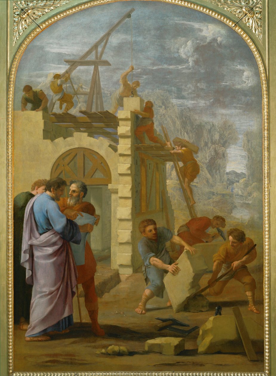 Saint Bruno fait construire le monastere - Svatý Bruno nařídil stavbu kláštera... od Eustache (studio of) Le Sueur
