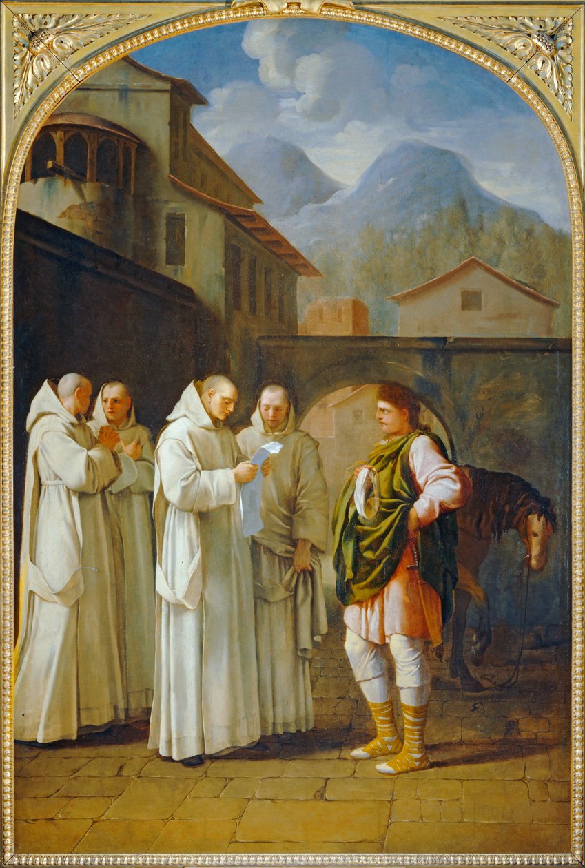 Saint Bruno recoit un messager du pape - Svatý Bruno přijímá papežova posla. 1645-1648 ... od Eustache (studio of) Le Sueur