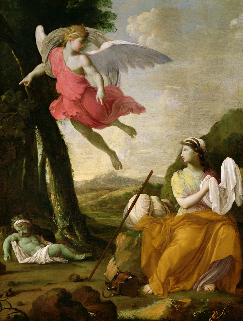 Hagar a Ismael zachráněni andělem, kolem roku 1648 od Eustache Le Sueur