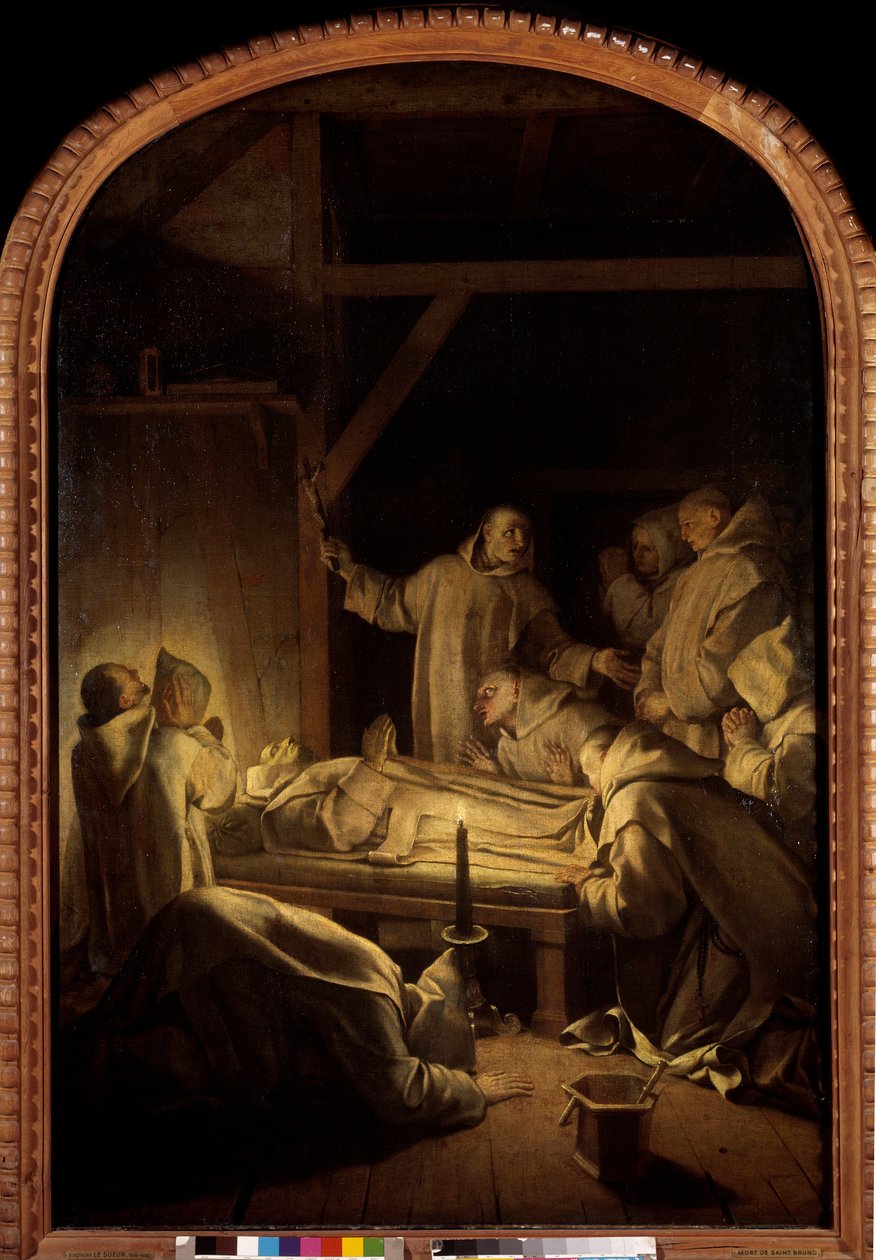 Život svatého Bruna: Smrt svatého Bruna dne 6/10/1101 od Eustache Le Sueur