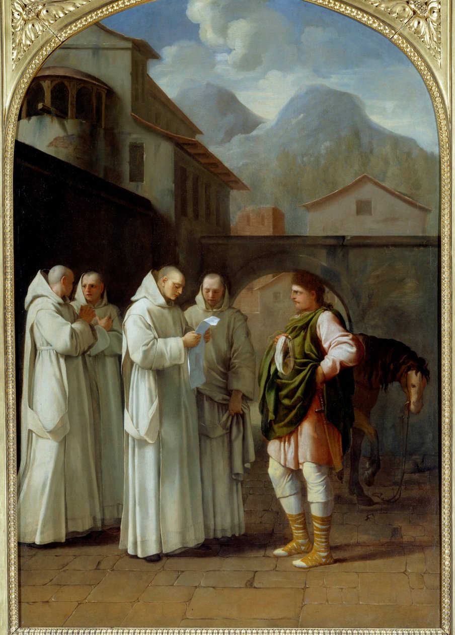 Svatý Bruno (1030-1101), zakladatel kartuziánského řádu dostává poselství od papeže Urbana II. (Urbano II.) od Eustache Le Sueur
