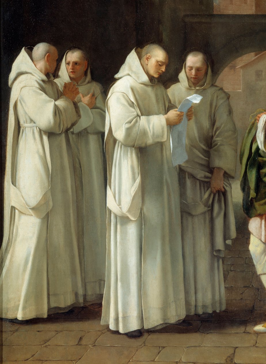 Svatý Bruno (1030-1101), zakladatel kartuziánského řádu dostává poselství od papeže Urbana II. (Urbano 2) (detail) od Eustache Le Sueur