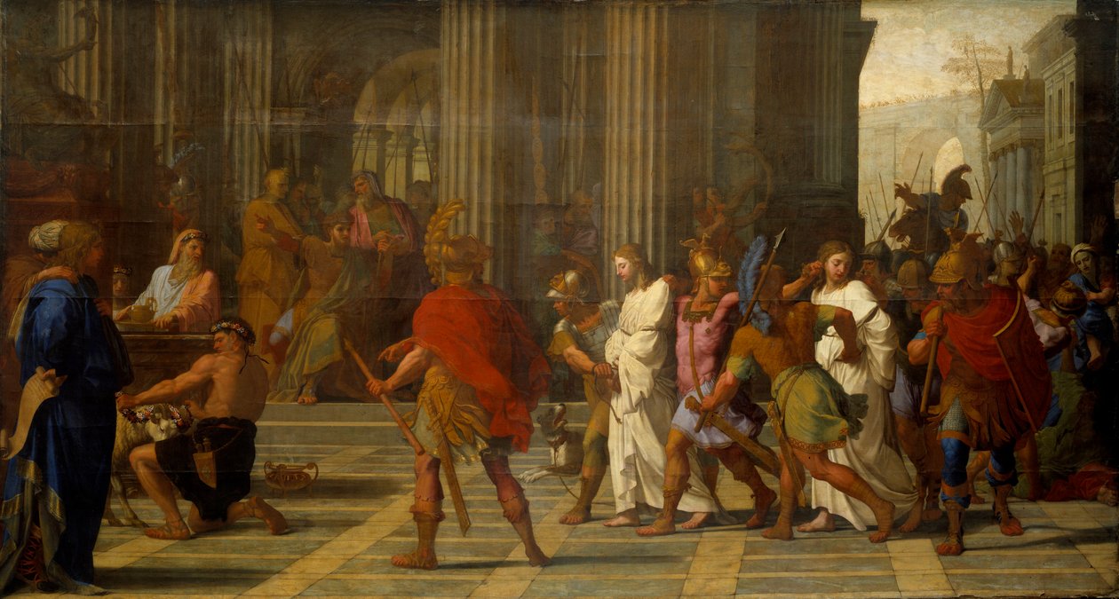Svatá Gervais a svatá Protais přivedení před Astasia, odmítají obětovat Jupiterovi od Eustache Le Sueur