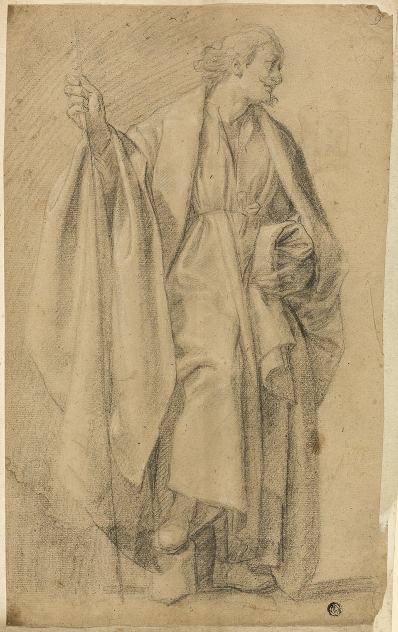 Stojící Zahalená Mužská Postava, Držící Hůl od Eustache Le Sueur