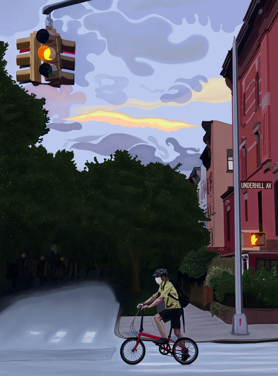 Cyklista na Underhill Avenue, Brooklyn (digitální umění) od Evan Sklar
