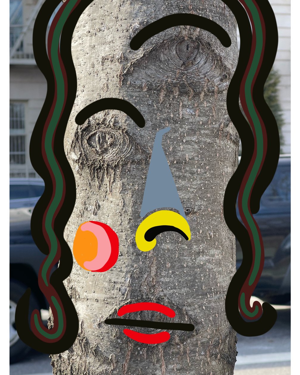 Ilustrace obličeje stromu pomocí fotografie a kresby Brooklyn (digitální umění) od Evan Sklar