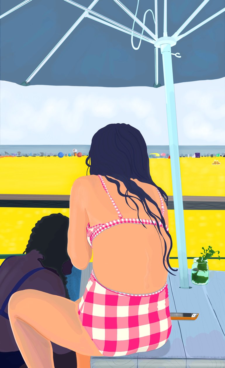 Magenta Gingham At Rockaway Beach (digitální umění) od Evan Sklar