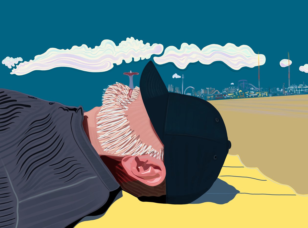 Muž s vousy na pláži Coney Island (digitální umění) od Evan Sklar