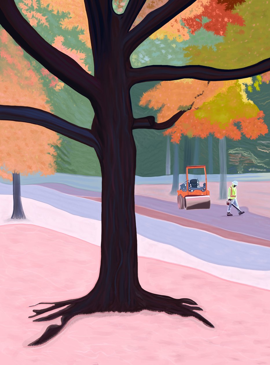 Muž s foukačem listí, 2025 (digitální umění) od Evan Sklar