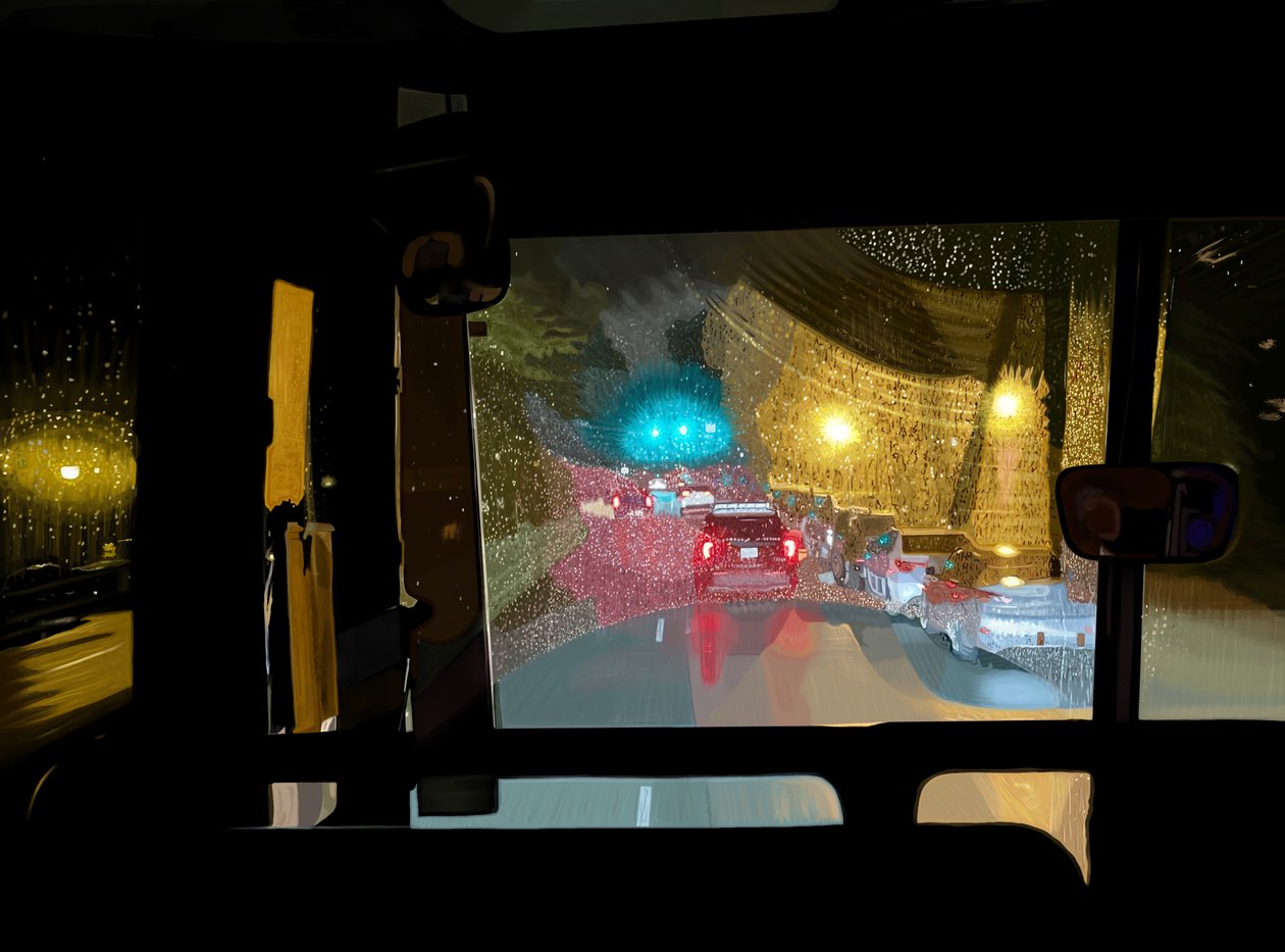 Noční autobus, 2025 (digitální umění) od Evan Sklar