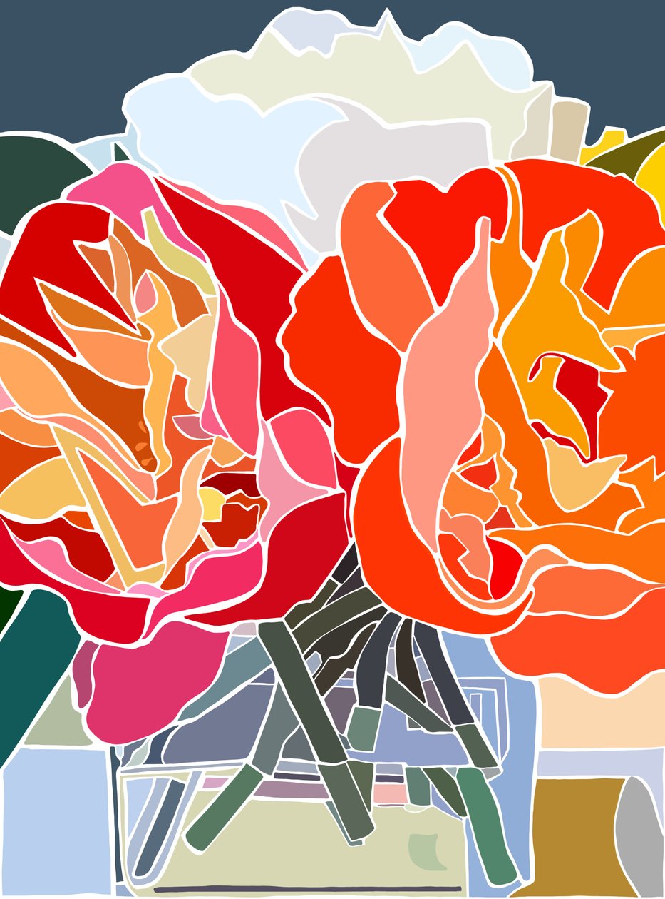 Tři pivoňky, 2025 (digitální umění) od Evan Sklar