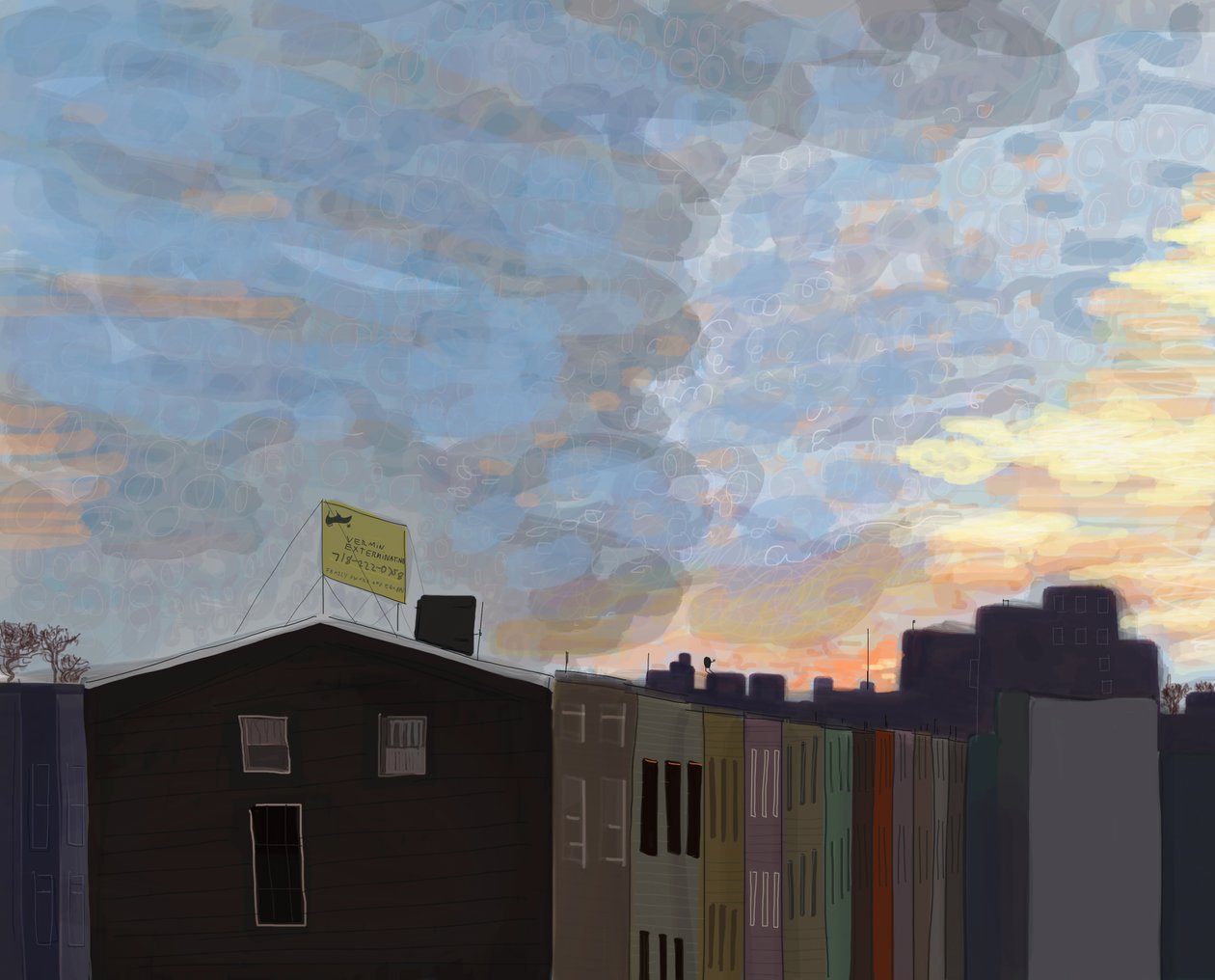Pohled z Gowanus Expressway, 2016 (ručně kresleno na iPadu tužkou Apple) od Evan Sklar