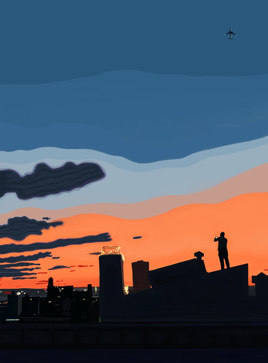 Pohled na newyorský přístav z vrcholu střechy na konci léta (digitální umění) od Evan Sklar