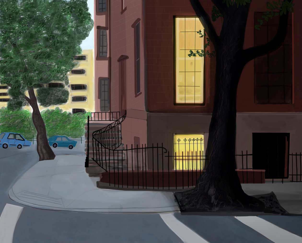 Willow and Middagh Street, 2016 (ručně kresleno na iPadu tužkou Apple) od Evan Sklar