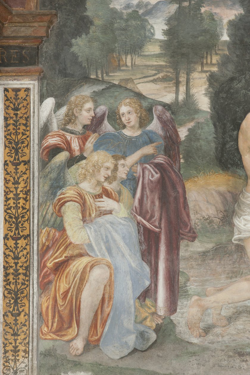 Křest Kristův, detail andělů od Evangelista and Arcimboldi Luini