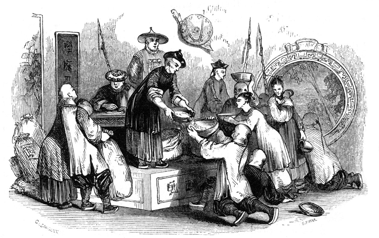 Rozdávání obilí lidem v období nedostatku, 1847 od Evans