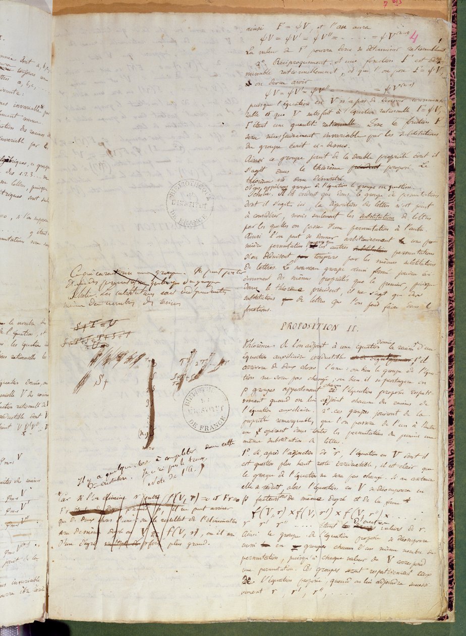 Ms 2108 f.4 Spisy o podmínkách řešení rovnice radikály, 1832 (viz také 163744) od Evariste Galois