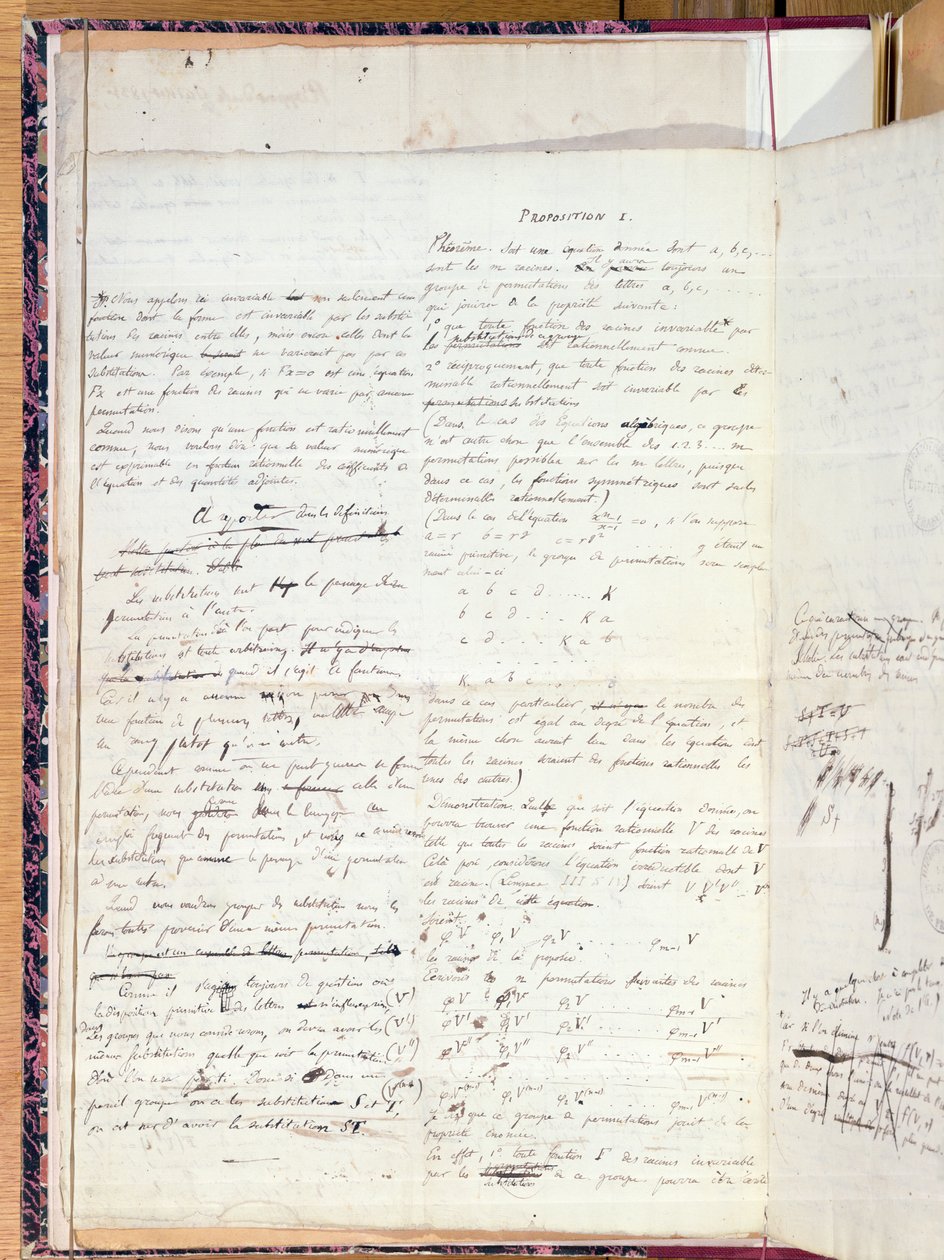 Ms 2108 Proposition I, z „Memoire sur les Conditions of Solubility of Equations by Radicals“, 1732 od Evariste Galois