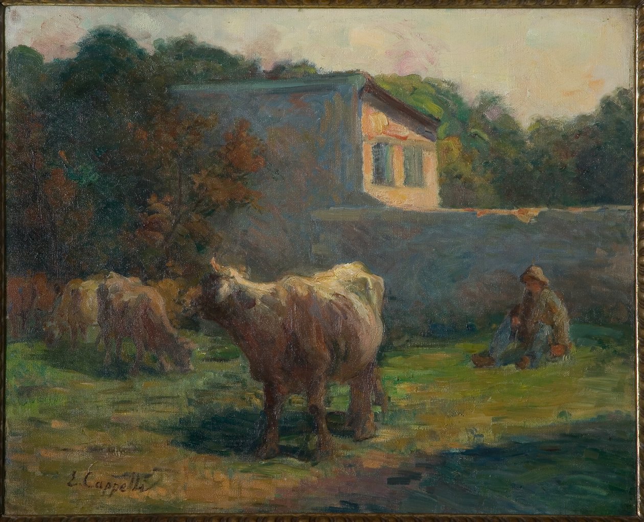 Pasoucí se krávy (olej na plátně) od Evaristo Cappelli