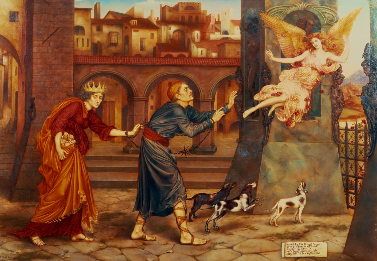 Slepota a amorek honí radost z města, 1897 od Evelyn De Morgan