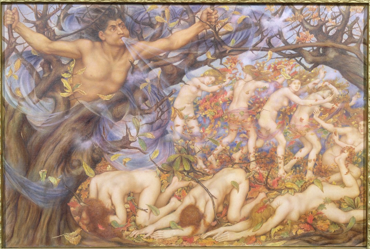 Boreas a spadané listí od Evelyn De Morgan