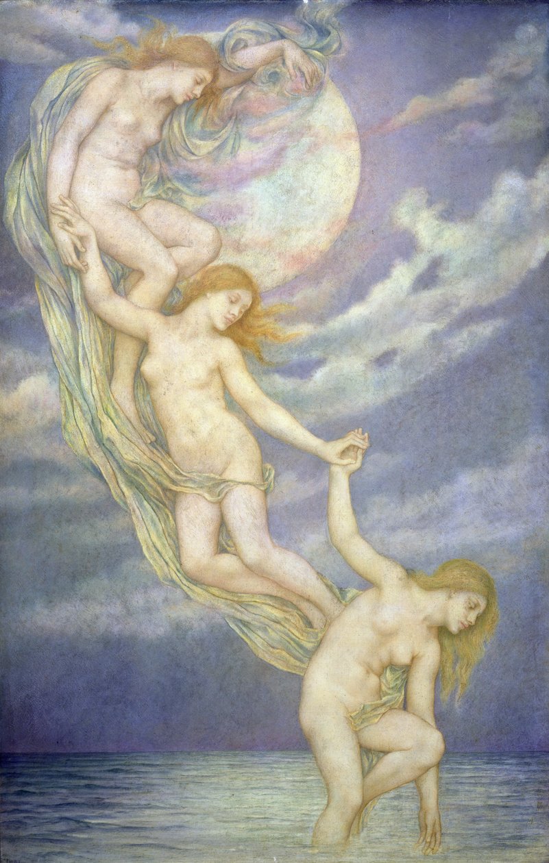 Měsíční paprsky nořící se do moře od Evelyn De Morgan