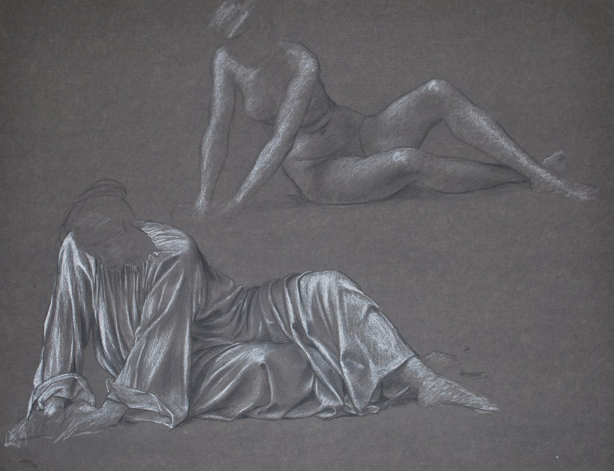Double Study for Earthbound - ležící ženská postava, 1897 (křída na papíře) od Evelyn De Morgan