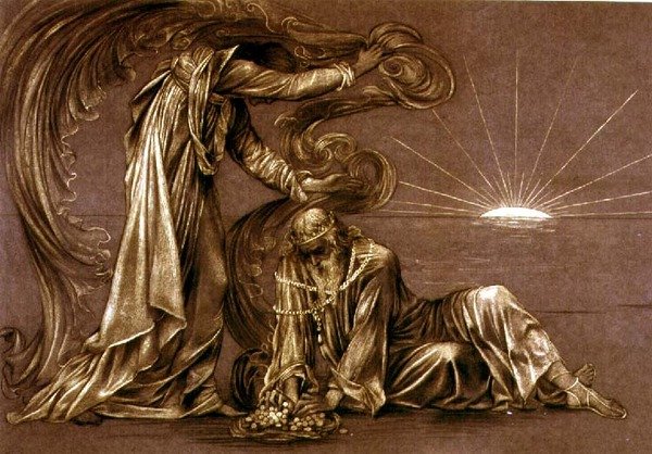Dokončená studie pro Earthbound, c.1897 (křída) (viz 27982) od Evelyn De Morgan