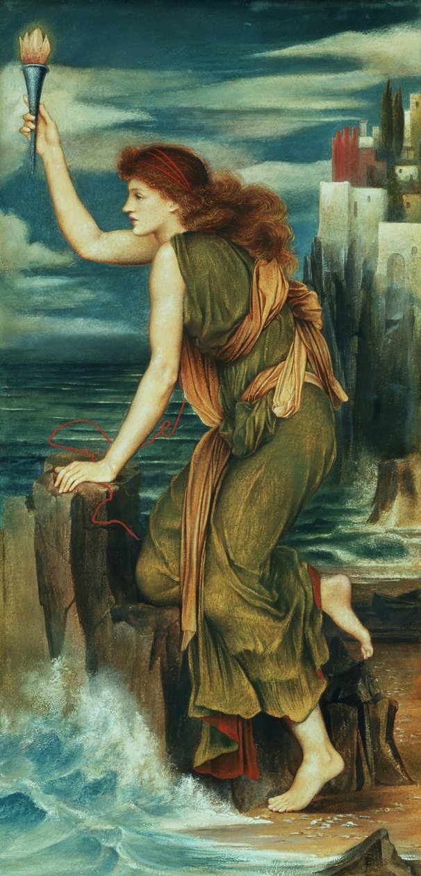 Hrdina čekající na návrat Leandera, 1885 od Evelyn De Morgan