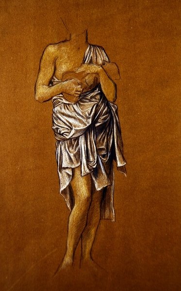Levoruká prosebník na molu/ St Christin (modrá a bílá pastelka na papíře) od Evelyn De Morgan