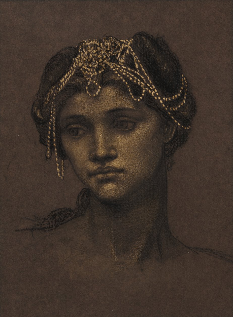 Studie k Medei, asi 1889 (černá křída zvýrazněná zlatou barvou) od Evelyn De Morgan